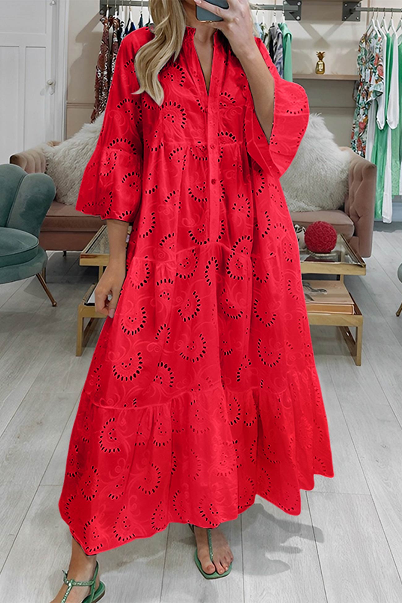 Maxi vestido bordado de estilo bohemio para mujer