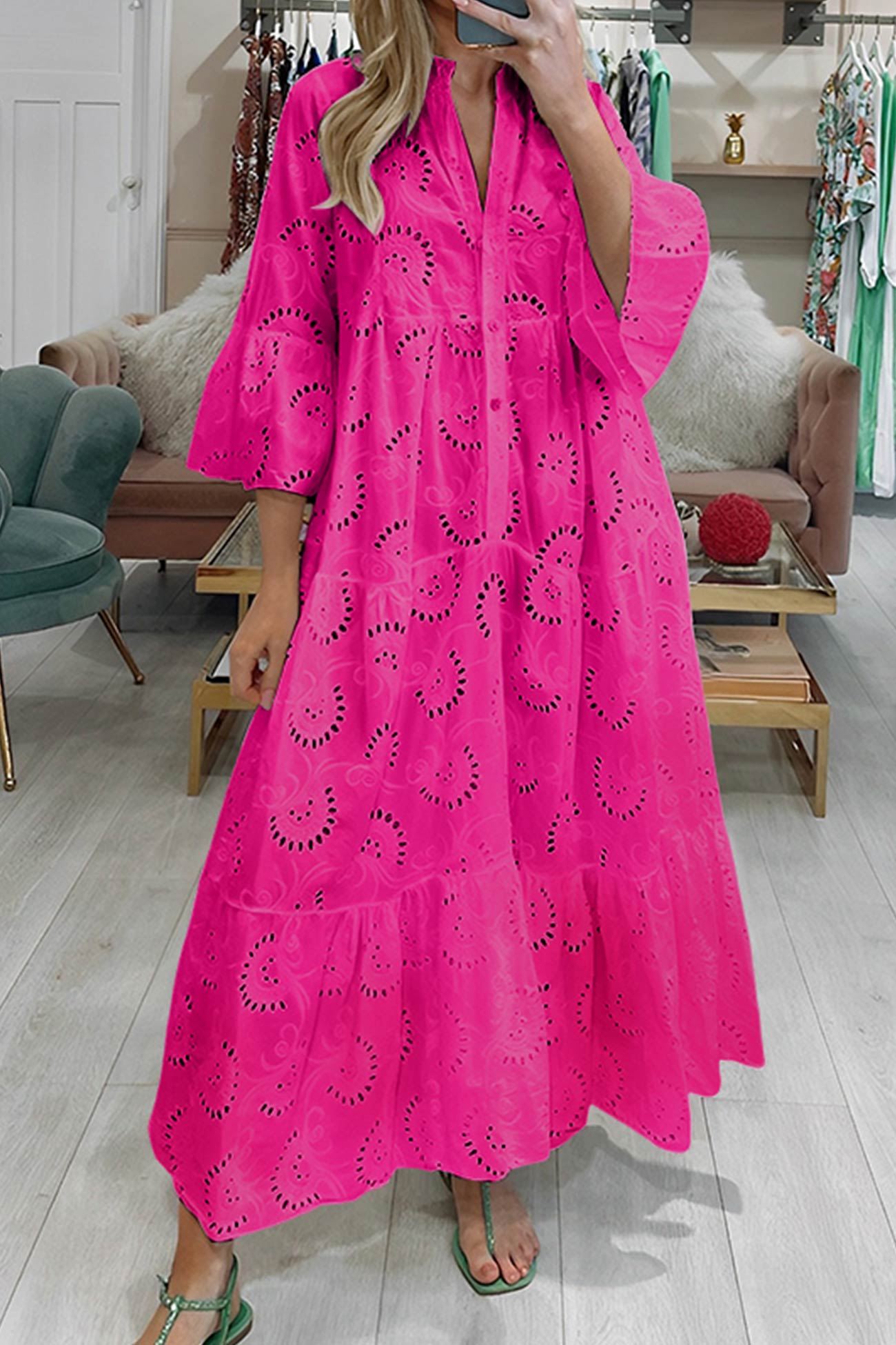 Maxi vestido bordado de estilo bohemio para mujer