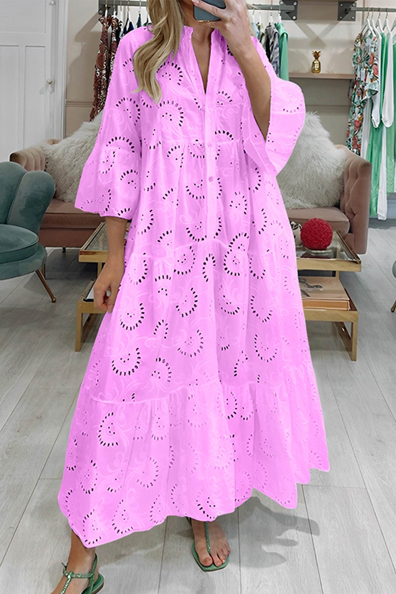 Maxi vestido bordado de estilo bohemio para mujer