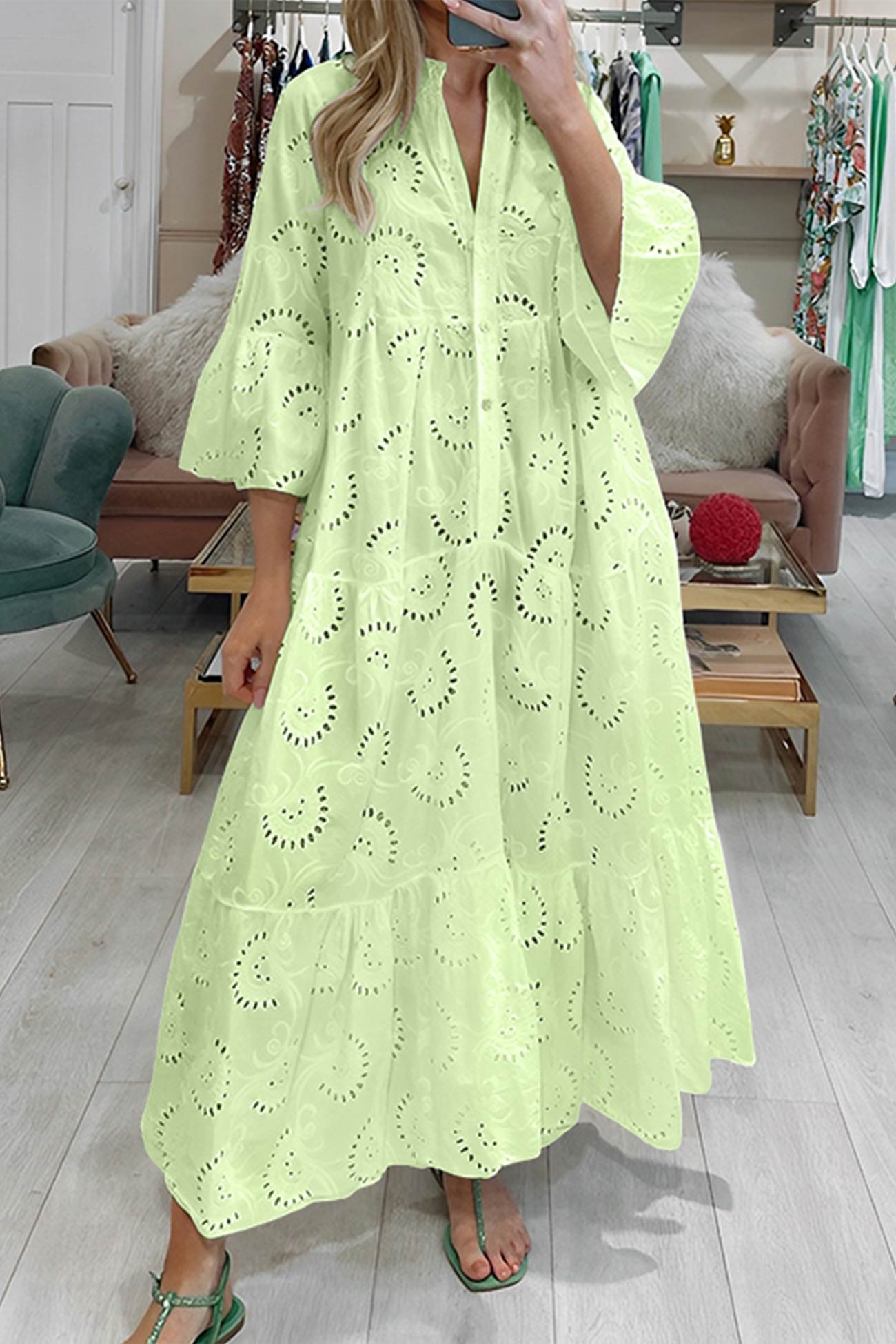 Maxi vestido bordado de estilo bohemio para mujer