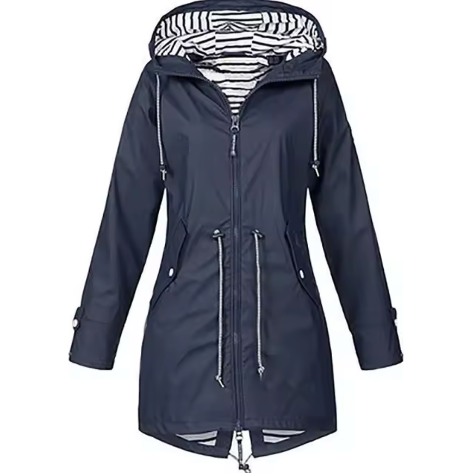 Parka Impermeabile Donna con Cappuccio Antivento e Vita Regolabile