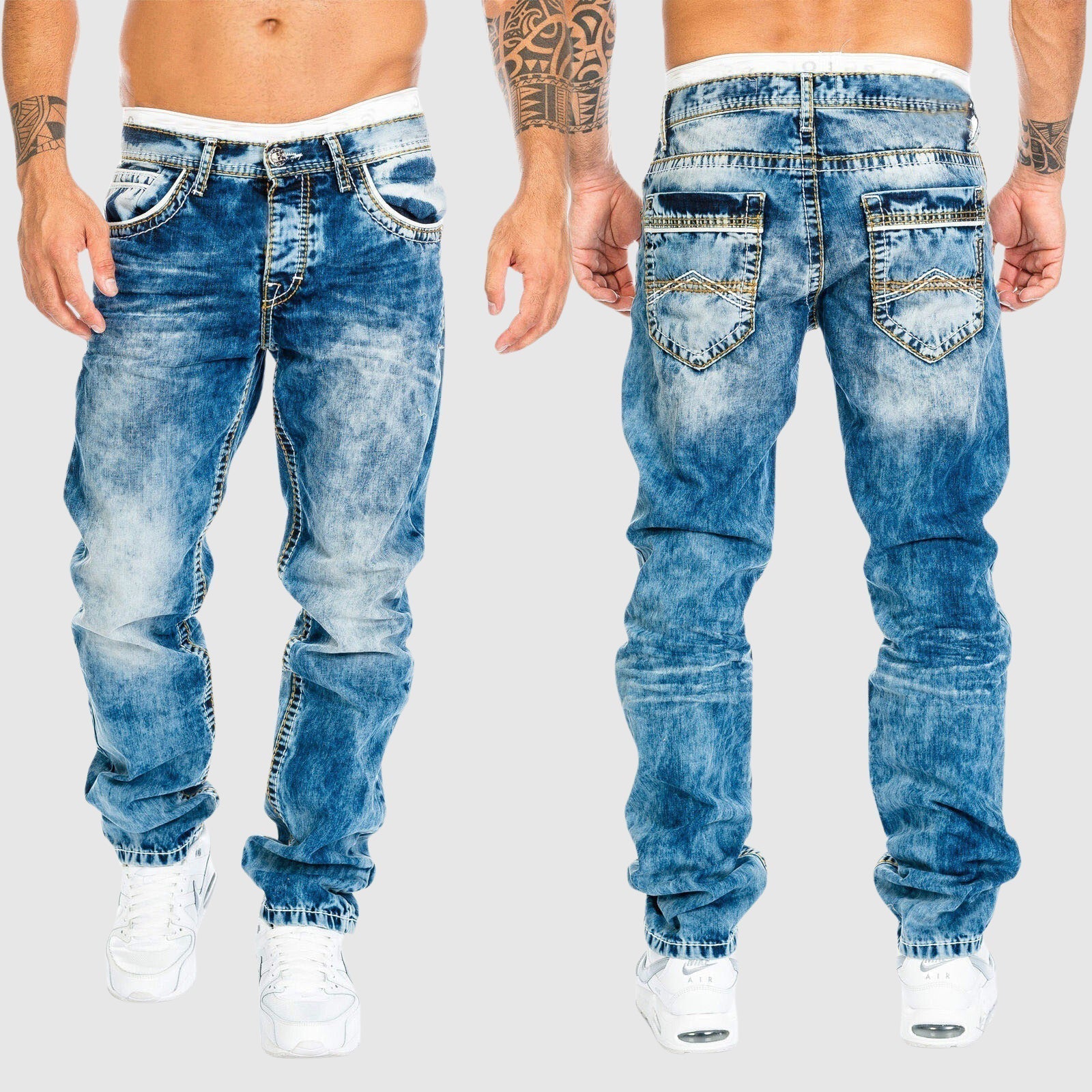 Jeans Baggy a Gamba Larga – Effetto Lavato – Vita Bassa – Jeans da Uomo