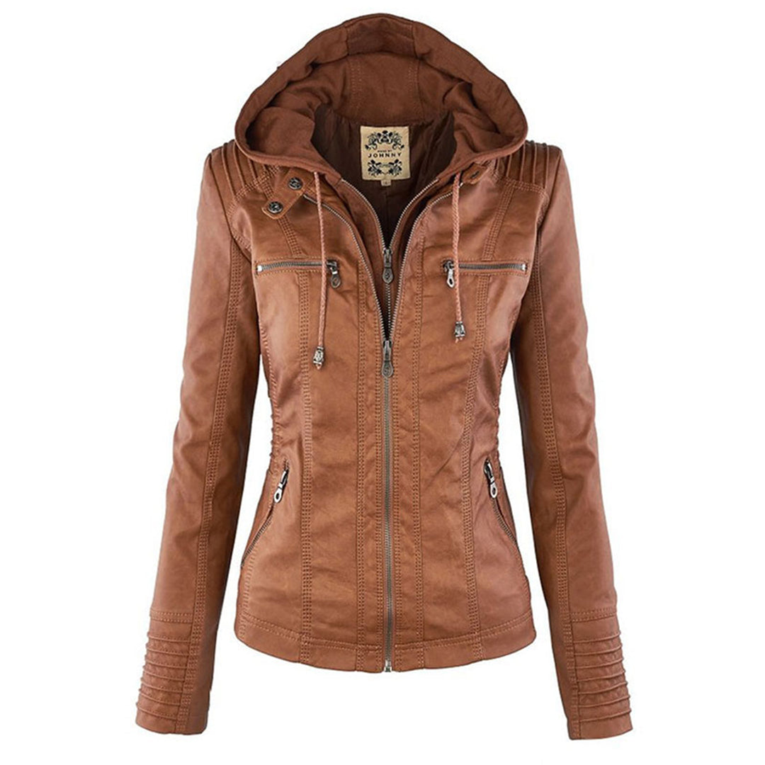 Giacca Donna con Cappuccio in Ecopelle Slim Fit con Zip