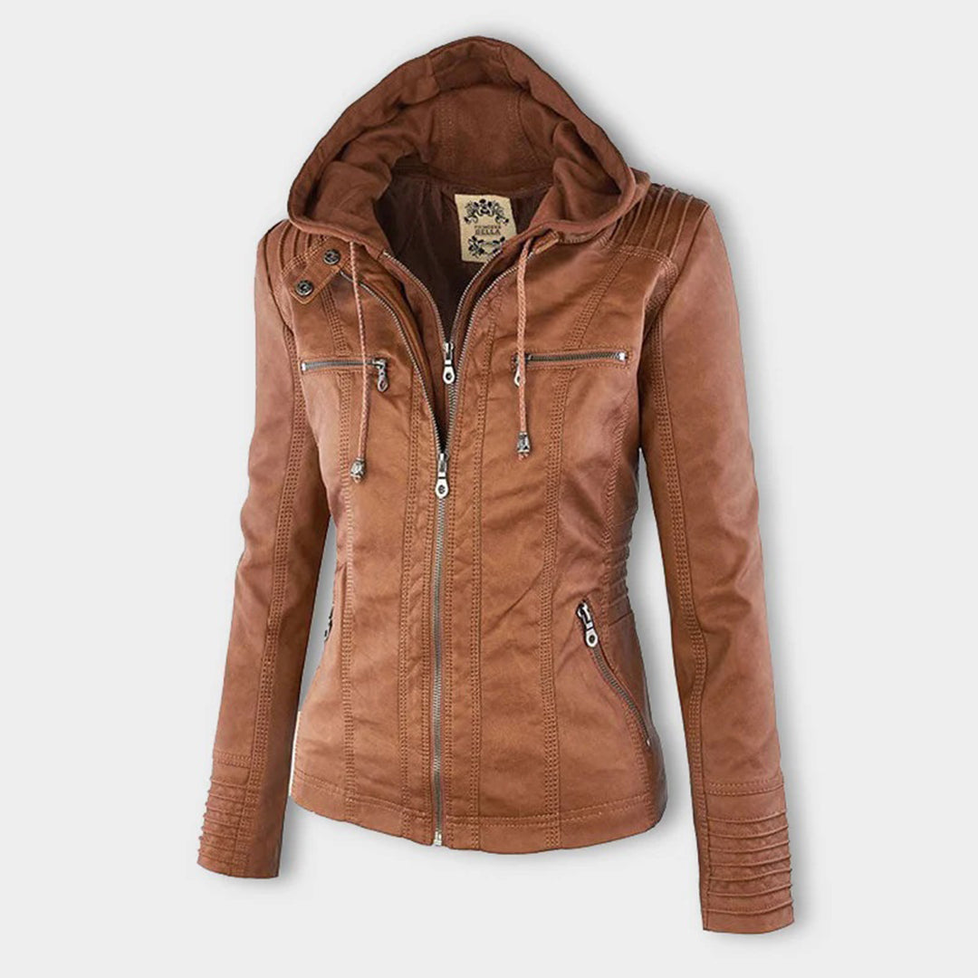 Giacca Donna con Cappuccio in Ecopelle Slim Fit con Zip