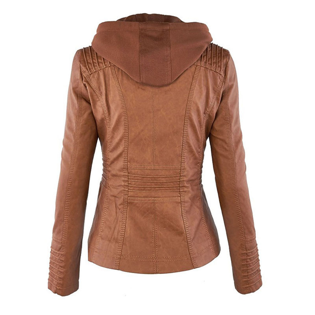Giacca Donna con Cappuccio in Ecopelle Slim Fit con Zip