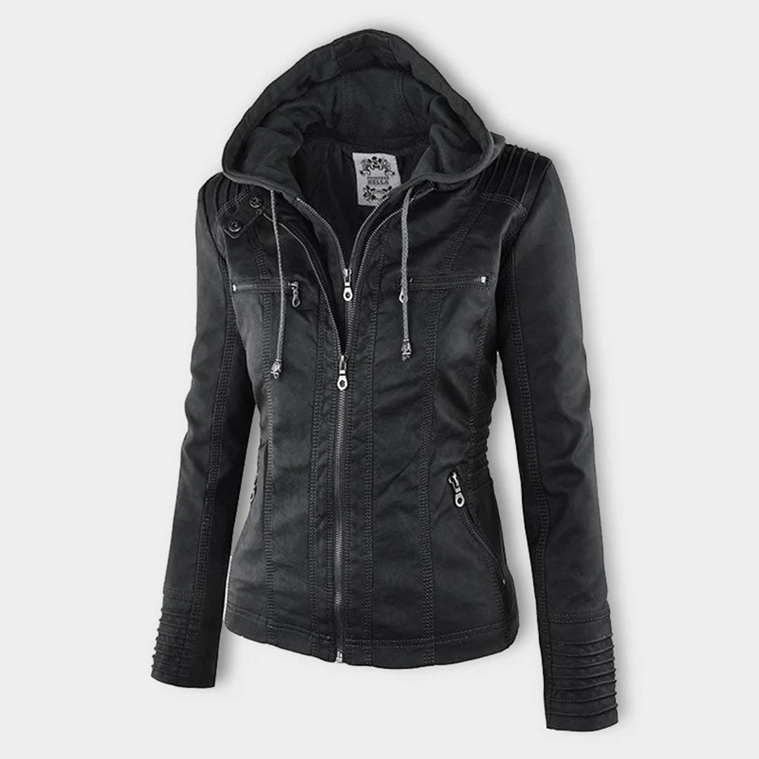 Giacca Donna con Cappuccio in Ecopelle Slim Fit con Zip