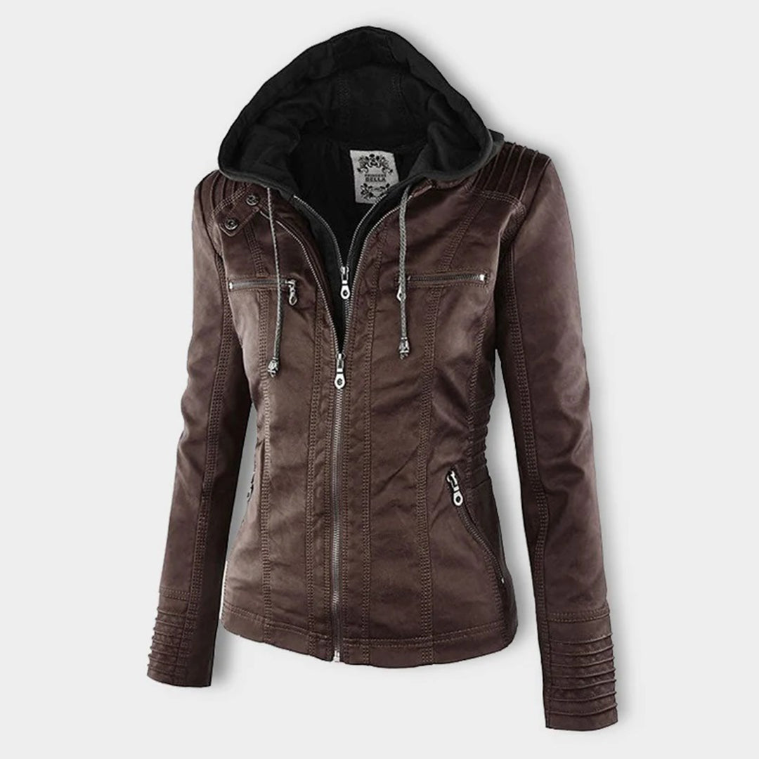Giacca Donna con Cappuccio in Ecopelle Slim Fit con Zip
