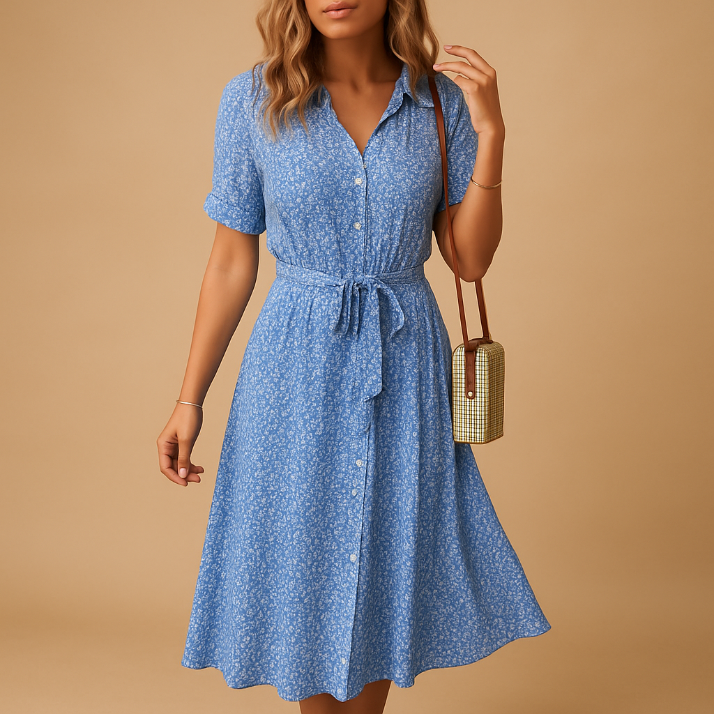 Abito midi donna con scollo a V e stampa
