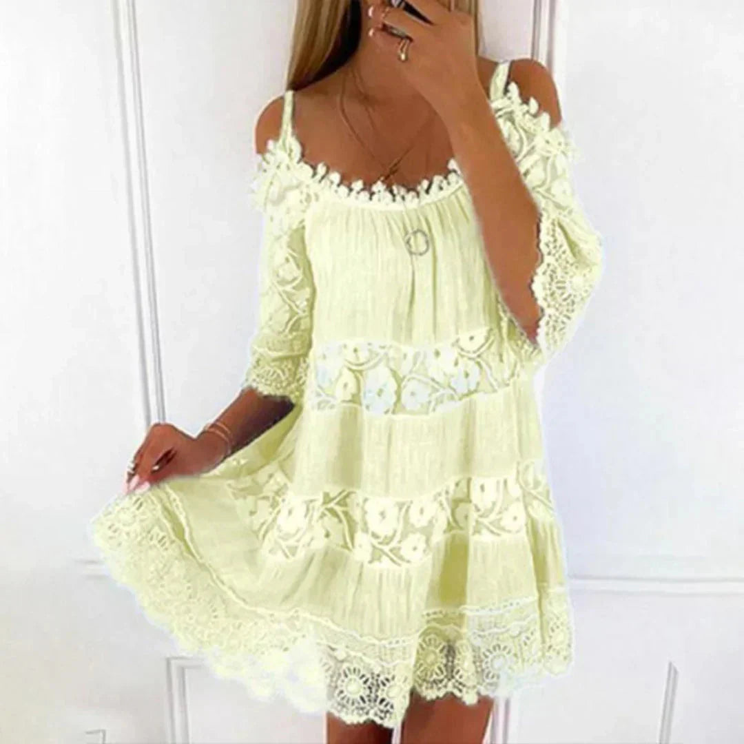 Vestido Mini de Verano con Encaje de Crochet y Bordados