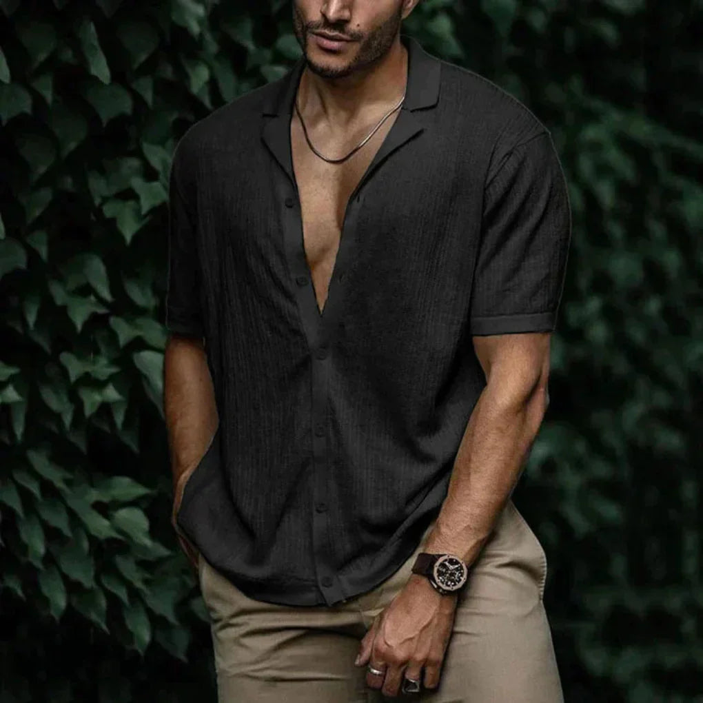 Men's summer short-sleeve shirt with linen effect