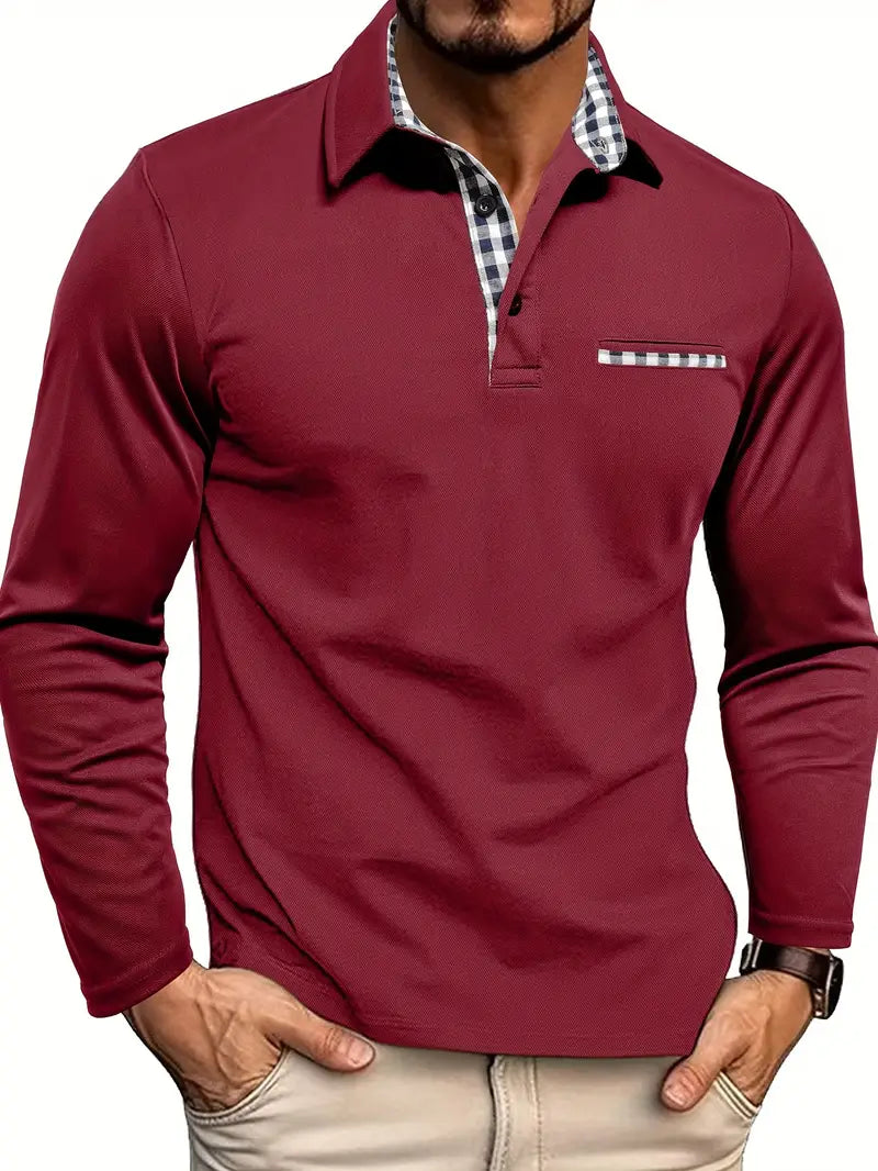 Polo Uomo a Maniche Lunghe con Colletto a Contrasto