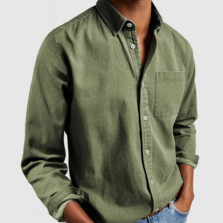 Camisa casual de hombre de lino y algodón de manga larga