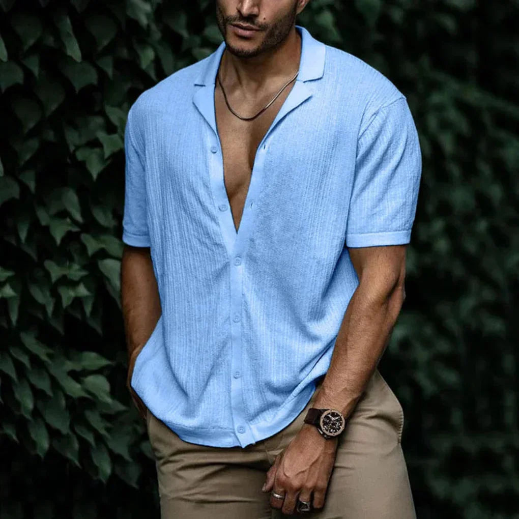 Men's summer short-sleeve shirt with linen effect