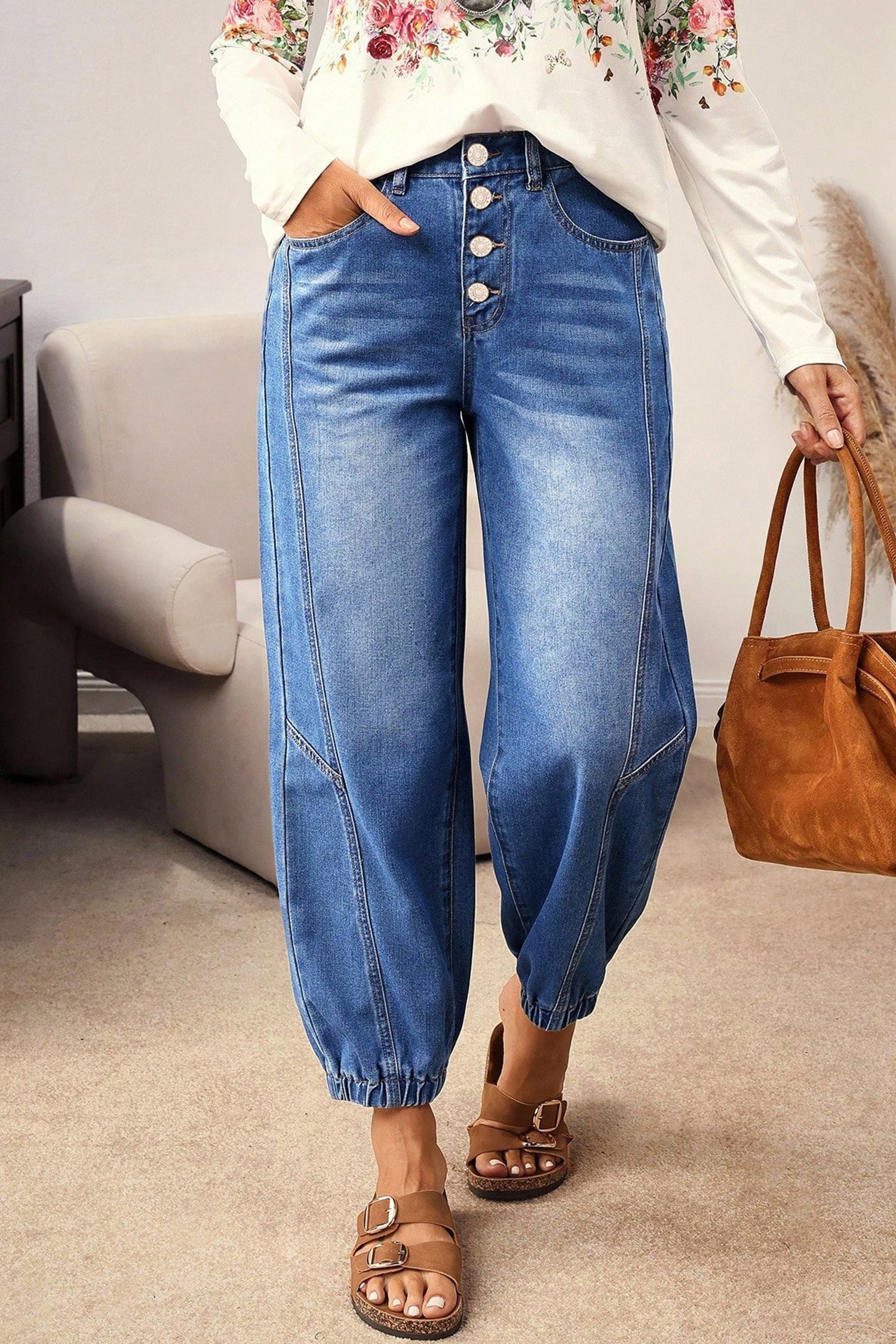 Jeans Casual Blu con 4 Bottoni e Taglio Conico