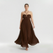 Vestido maxi plissado com decote halter e costas descobertas para mulher