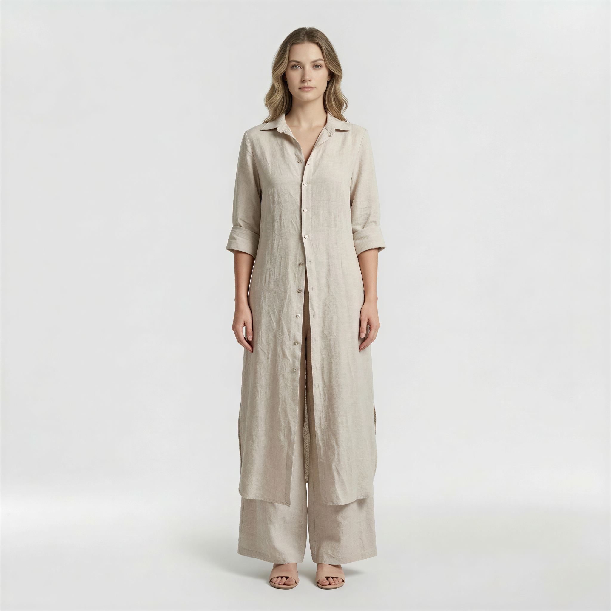 Women's 2-piece set with long shirt and cotton pants, casual elegant set