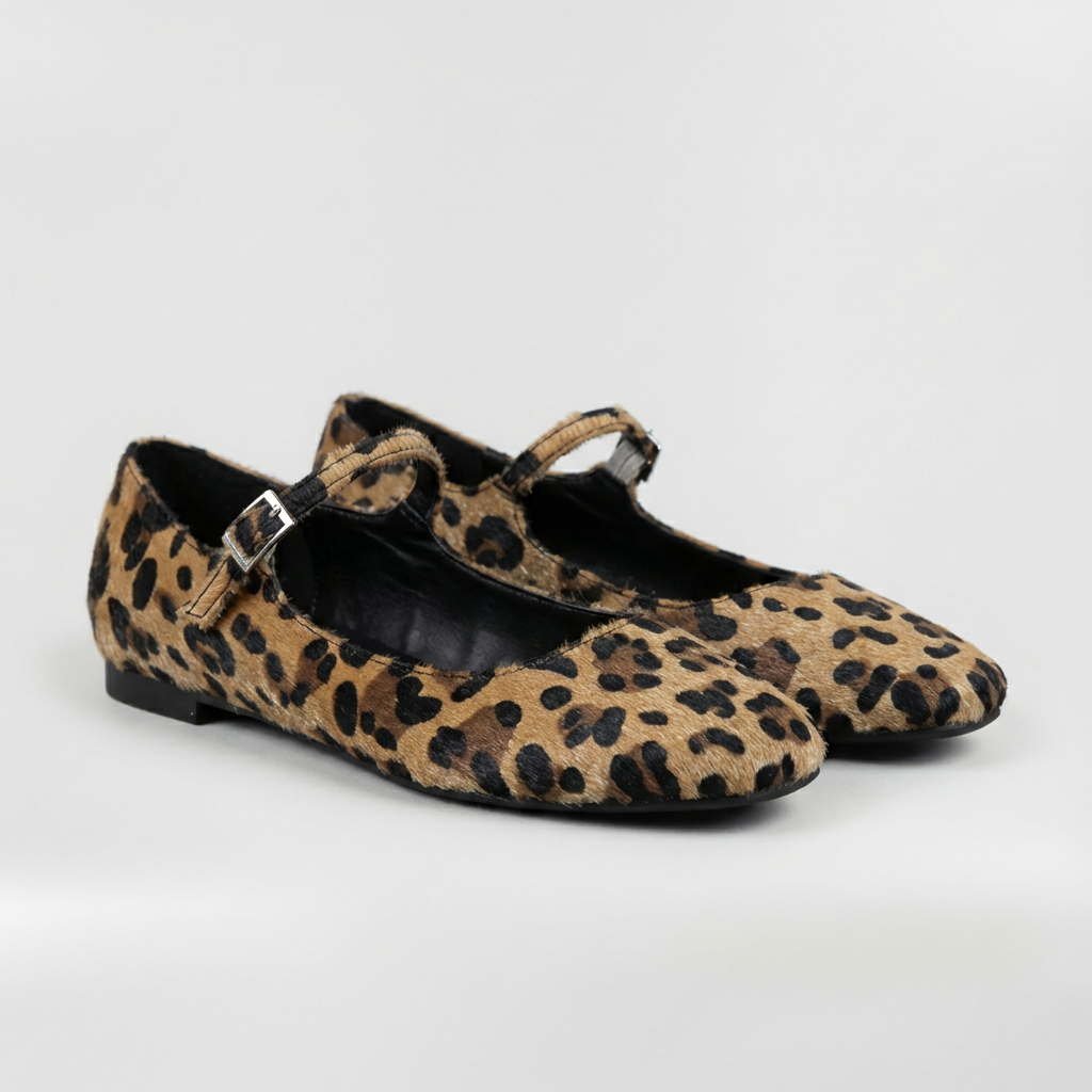 Ballerine Mary Jane da donna con stampa leopardata e cinturino