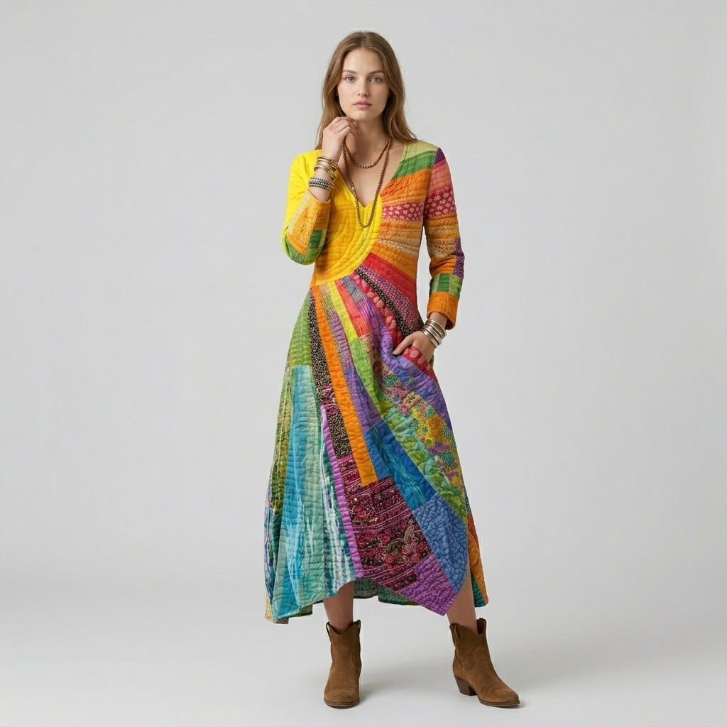 Abito Maxi Colorato da Donna – Vestito Lungo Fantasia Multicolore Elegante