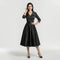 Vestido midi feminino elegante de mangas longas - vestido clássico evasê com cinto