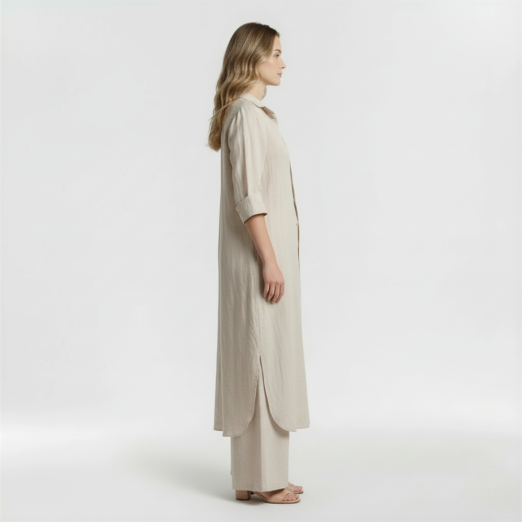 Women's 2-piece set with long shirt and cotton pants, casual elegant set