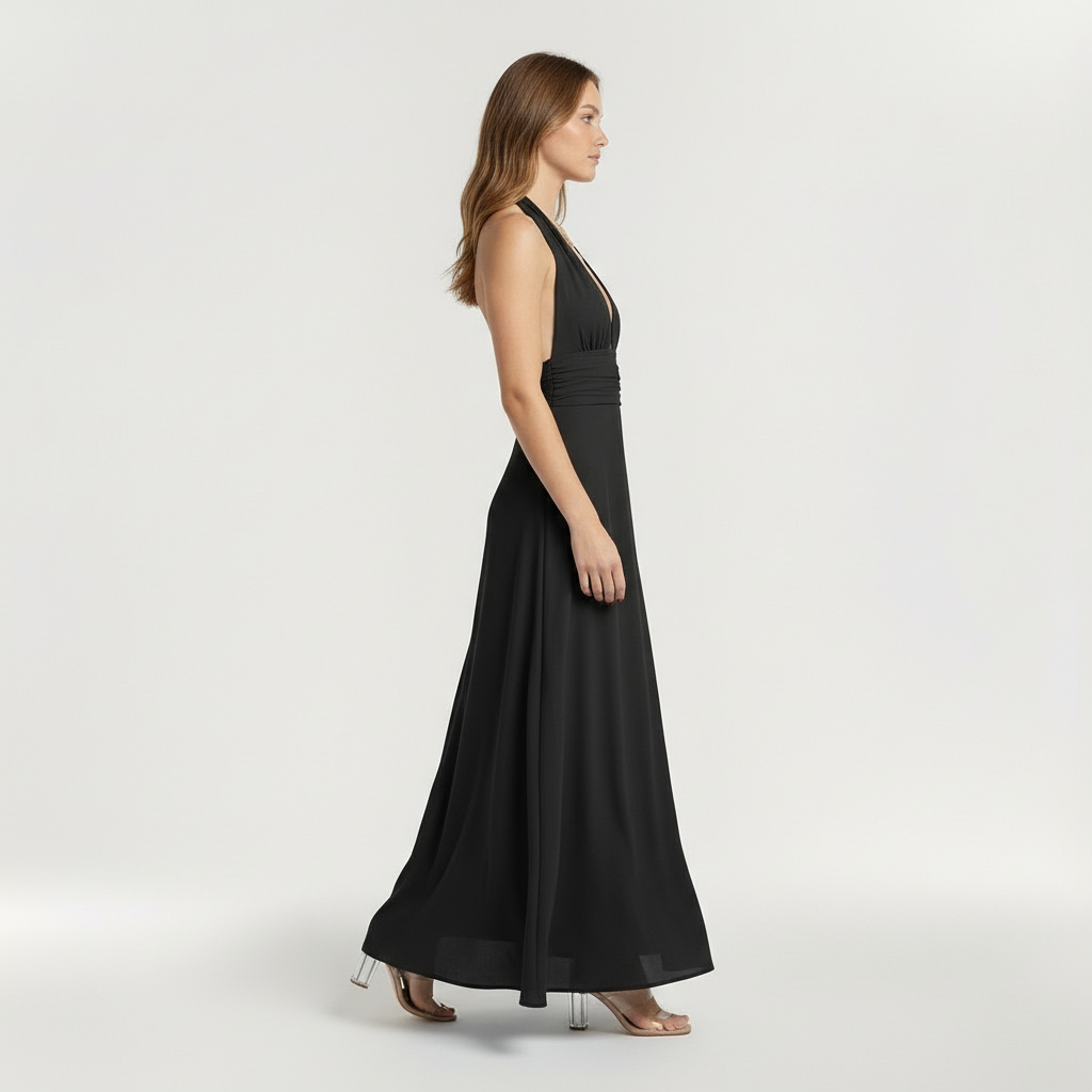 Abito maxi da donna con scollo halter e spacco laterale elegante