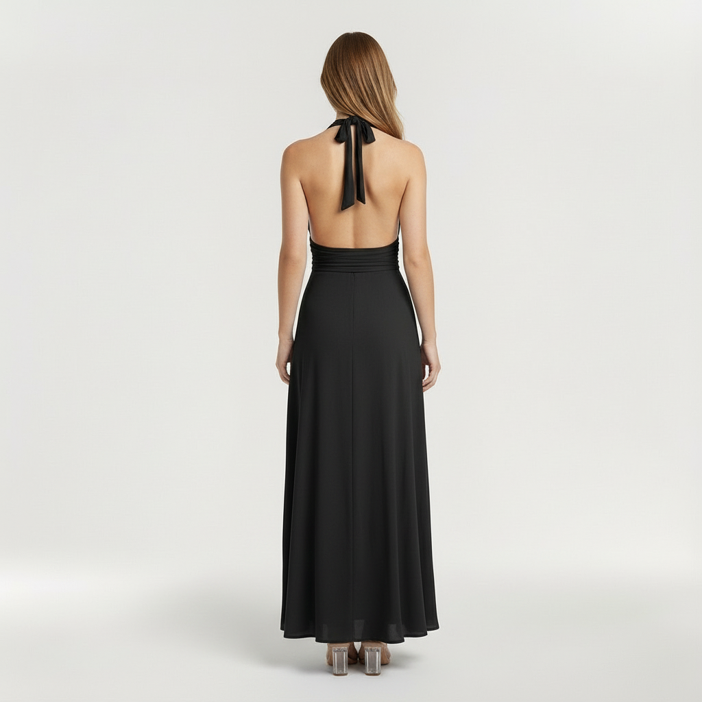 Abito maxi da donna con scollo halter e spacco laterale elegante