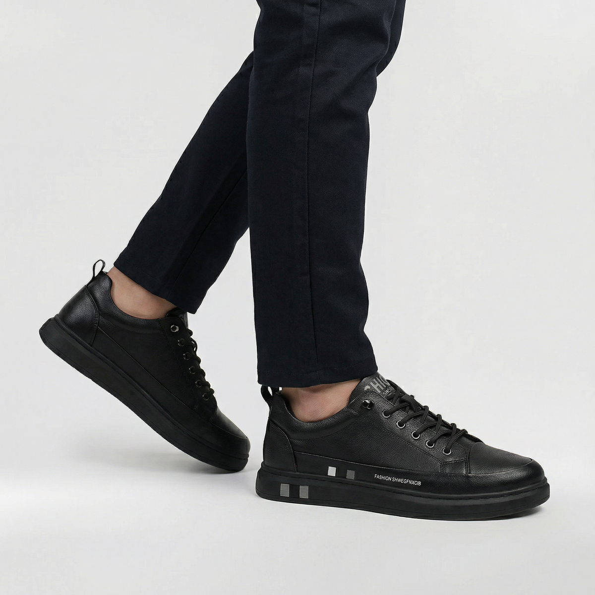 Baskets homme décontractées en cuir synthétique à lacets, chaussures basses sportives urbaines