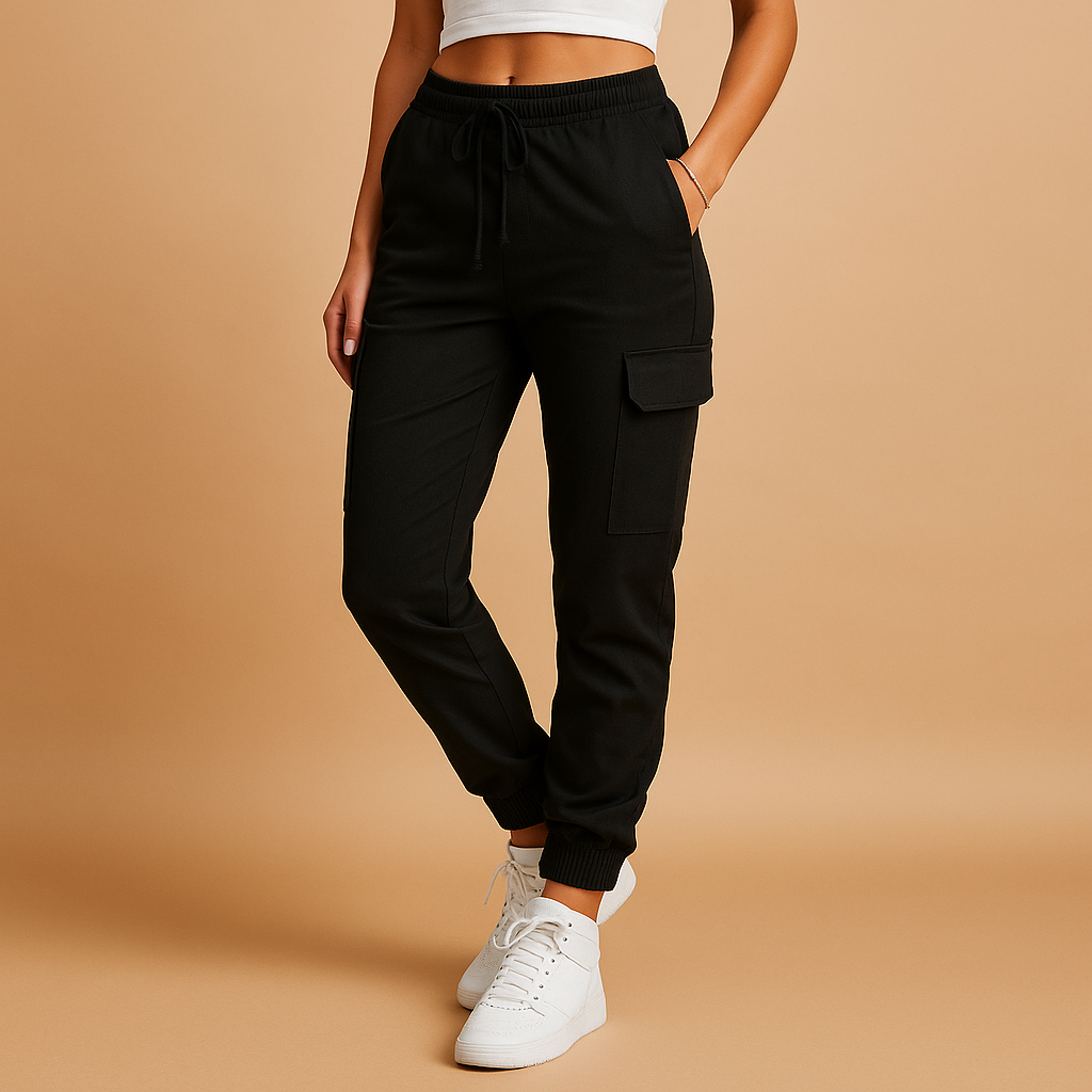 Pantaloni Jogger Cargo da Donna con Tasche e Vita Elasticizzata