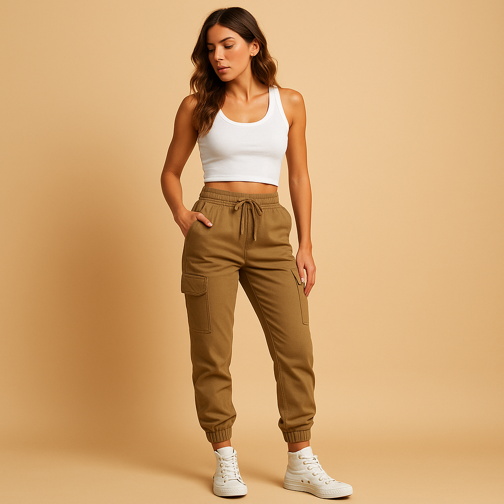 Pantaloni Jogger Cargo da Donna con Tasche e Vita Elasticizzata