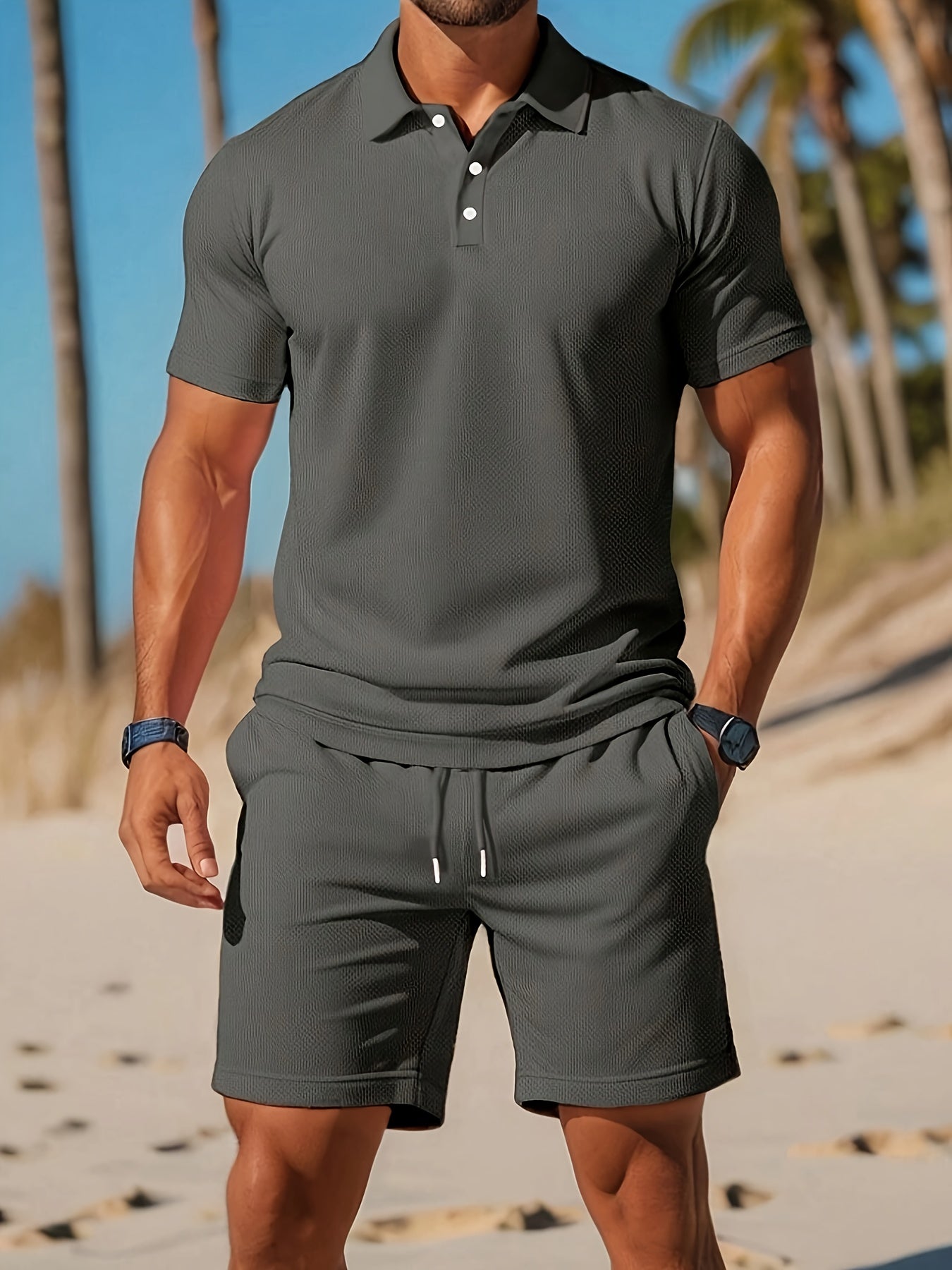 Completo Casual Uomo Polo e Pantaloncini Vestibilità Regolare