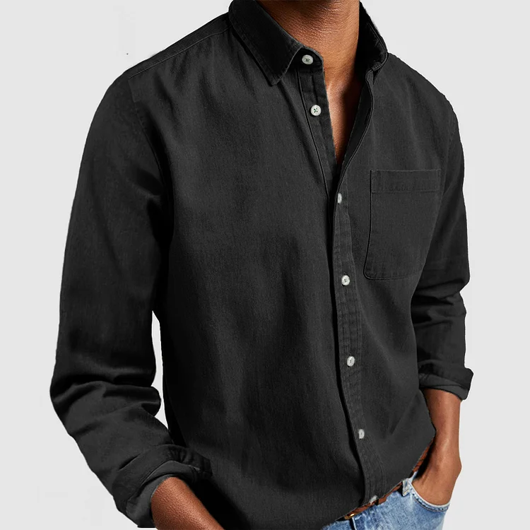Camisa casual de hombre de lino y algodón de manga larga