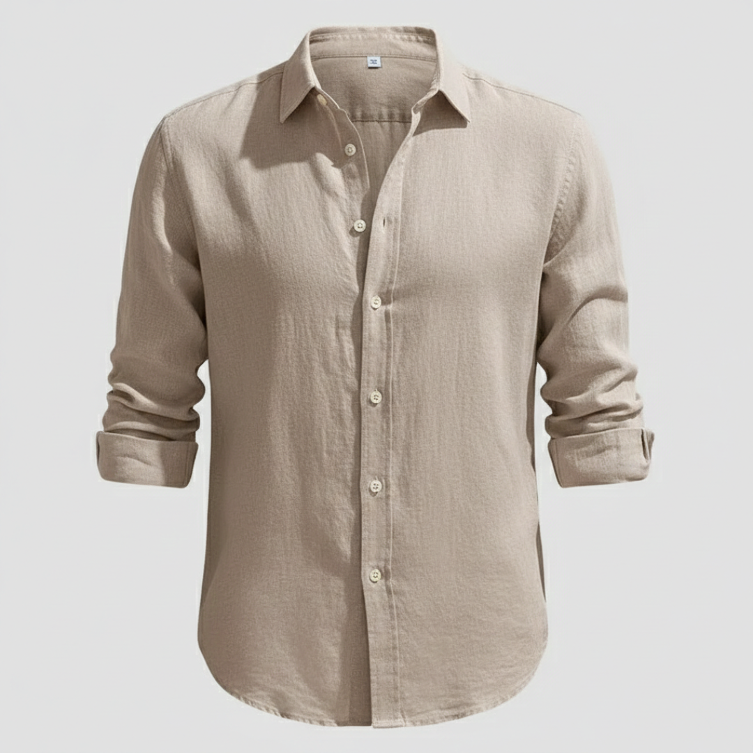 Camicia da Uomo in Lino a Maniche Lunghe con Colletto Classico