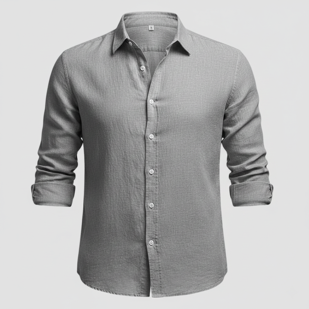 Camicia da Uomo in Lino a Maniche Lunghe con Colletto Classico