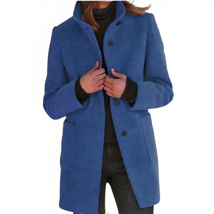 Cappotto Lungo da Donna Caldo con Collo Alto e Chiusura a Bottoni | Soprabito Invernale Comodo