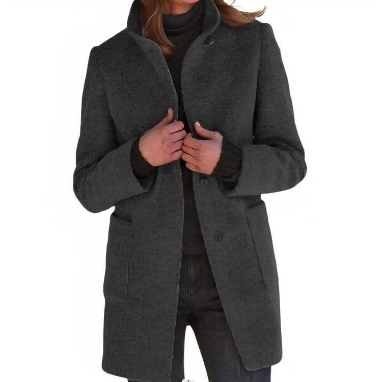 Cappotto Lungo da Donna Caldo con Collo Alto e Chiusura a Bottoni | Soprabito Invernale Comodo