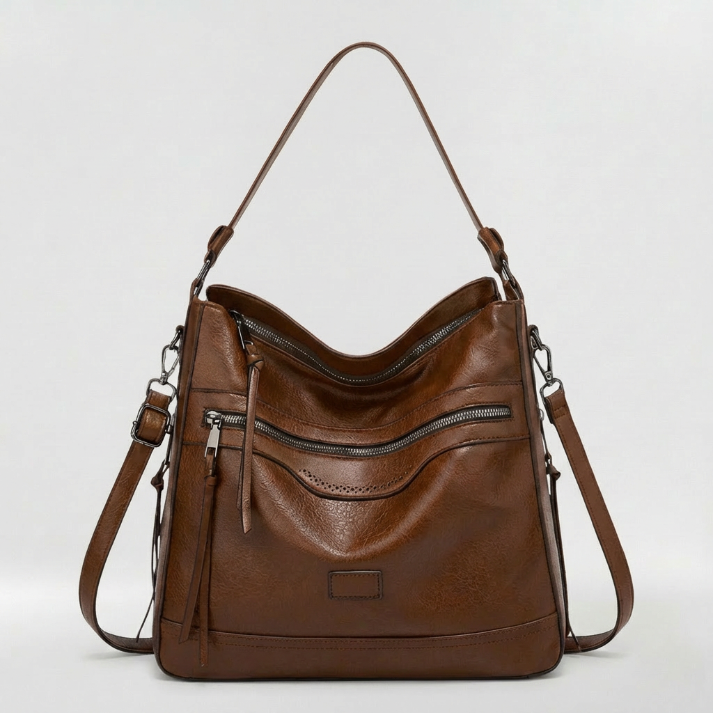 Borsa a spalla morbida da donna con zip e tasche frontali