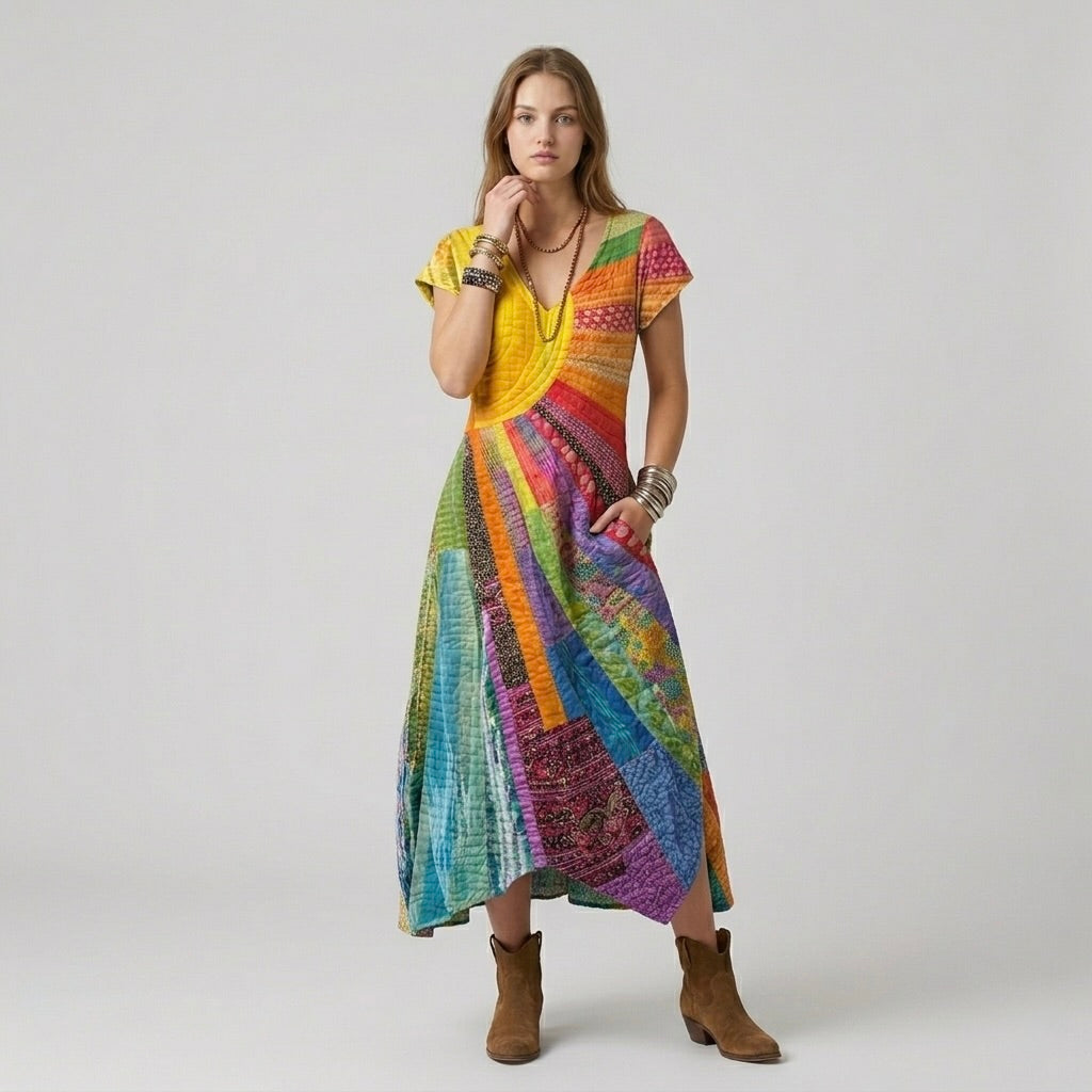 Abito Maxi Colorato da Donna – Vestito Lungo Fantasia Multicolore Elegante