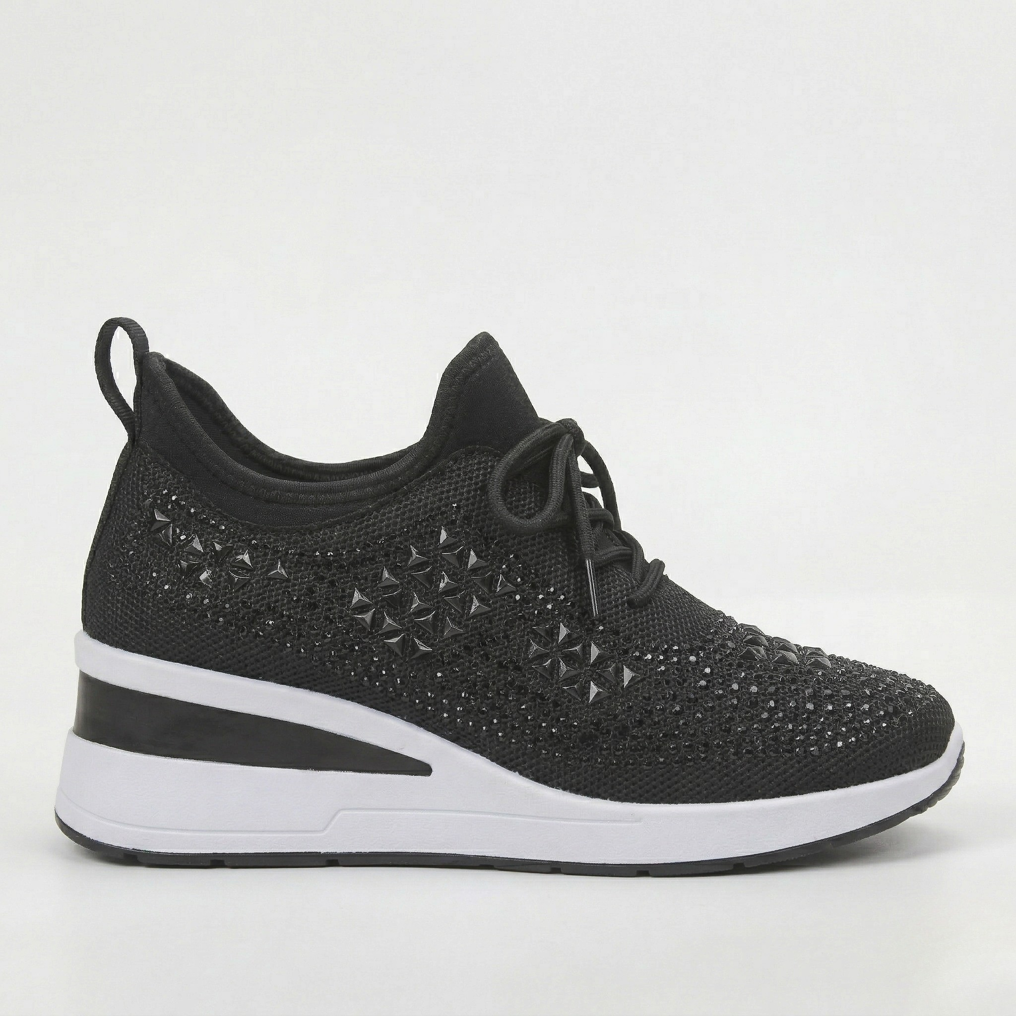 Women's Platform Sneakers with Internal Wedge and Decorative Rhinestones Casual