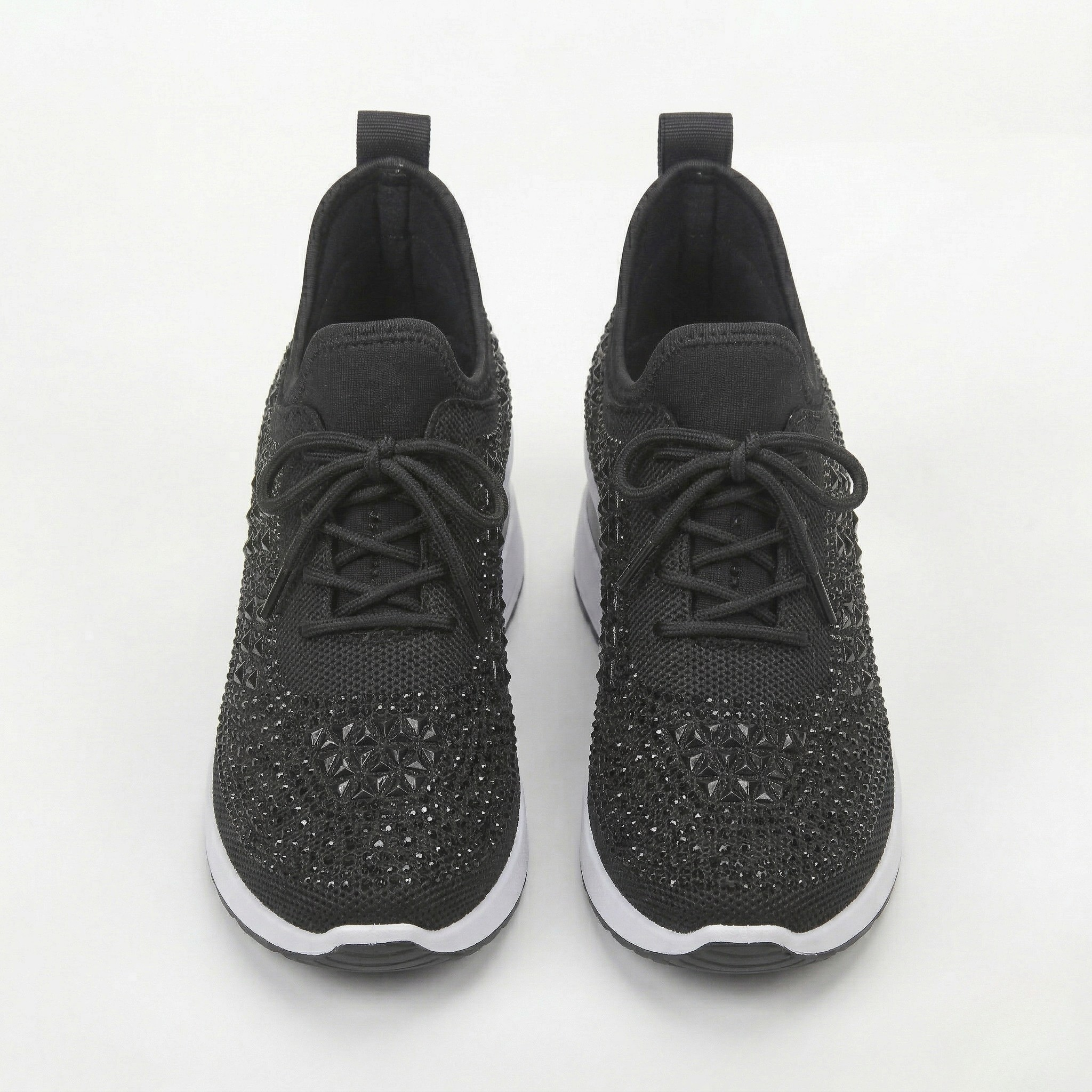 Women's Platform Sneakers with Internal Wedge and Decorative Rhinestones Casual