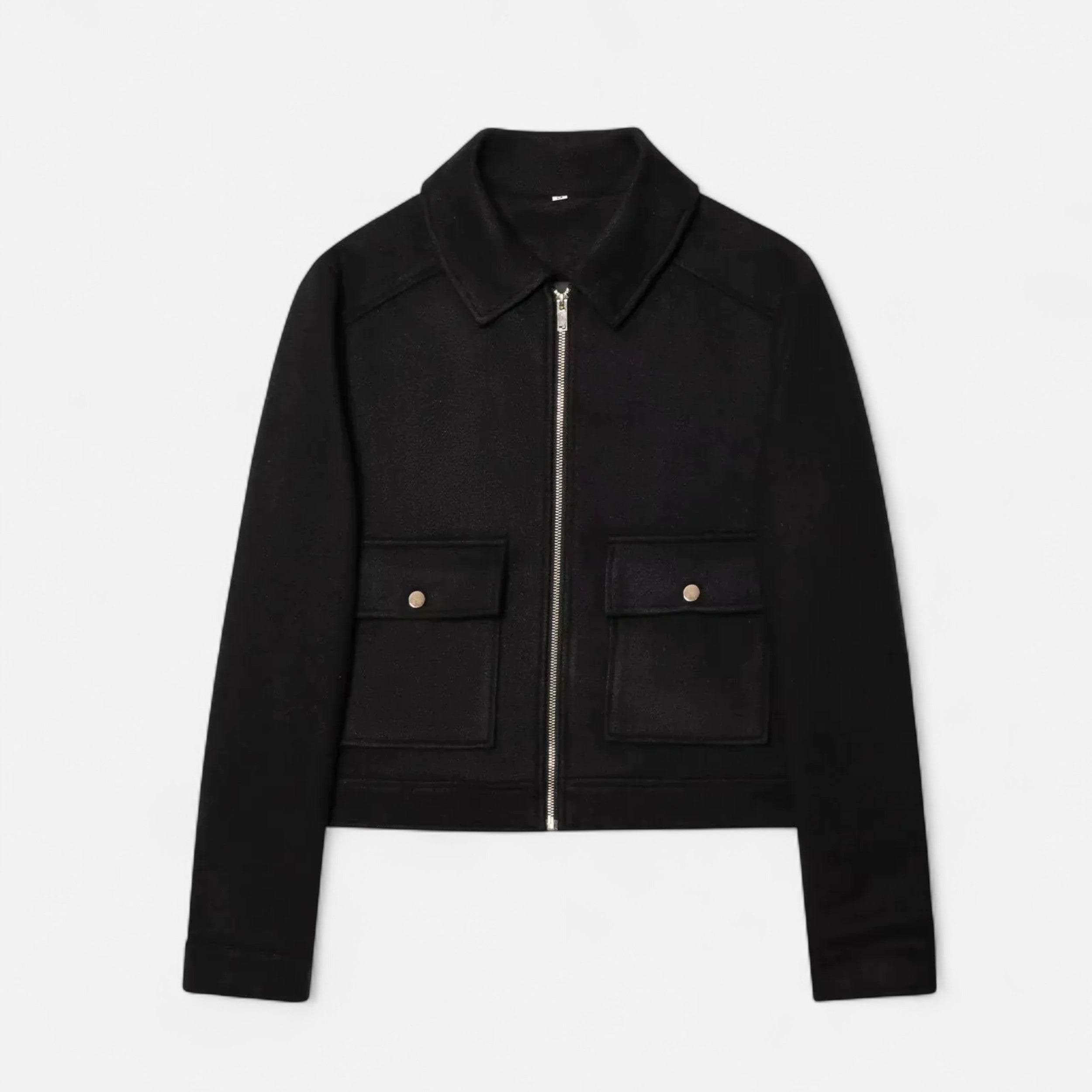 Giacca Donna Corta con Zip, Colletto e Tasche Frontali