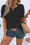 Blusa Testurizzata a Tinta Unita con Scollo a V e Maniche a Sbuffo