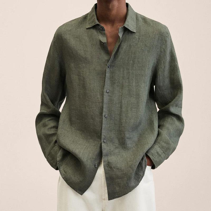 Camisa de lino de manga larga para hombre