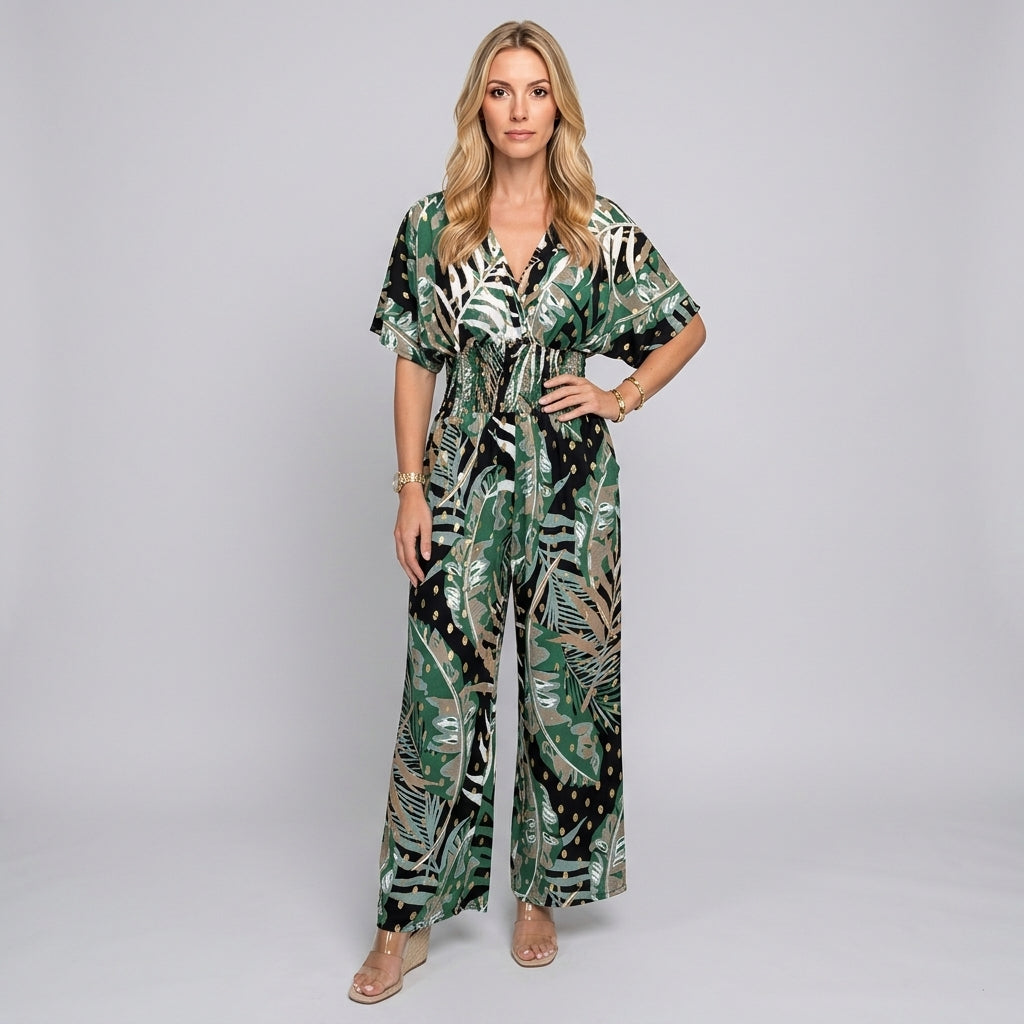 Tropical Maxi Dress with V-Neck and Loose Fit