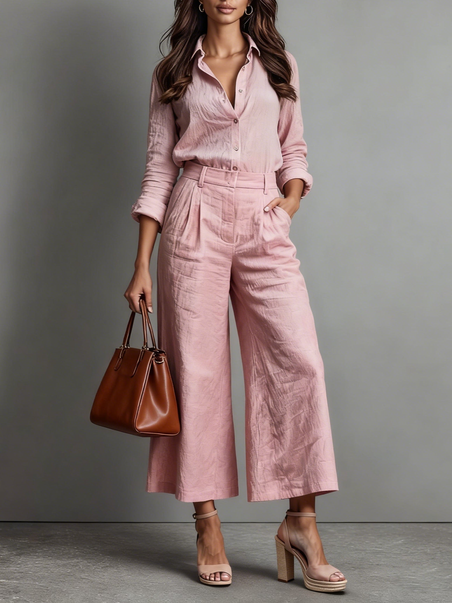 Carmen | Completo Pantalone Palazzo in Lino Donna Vita Alta