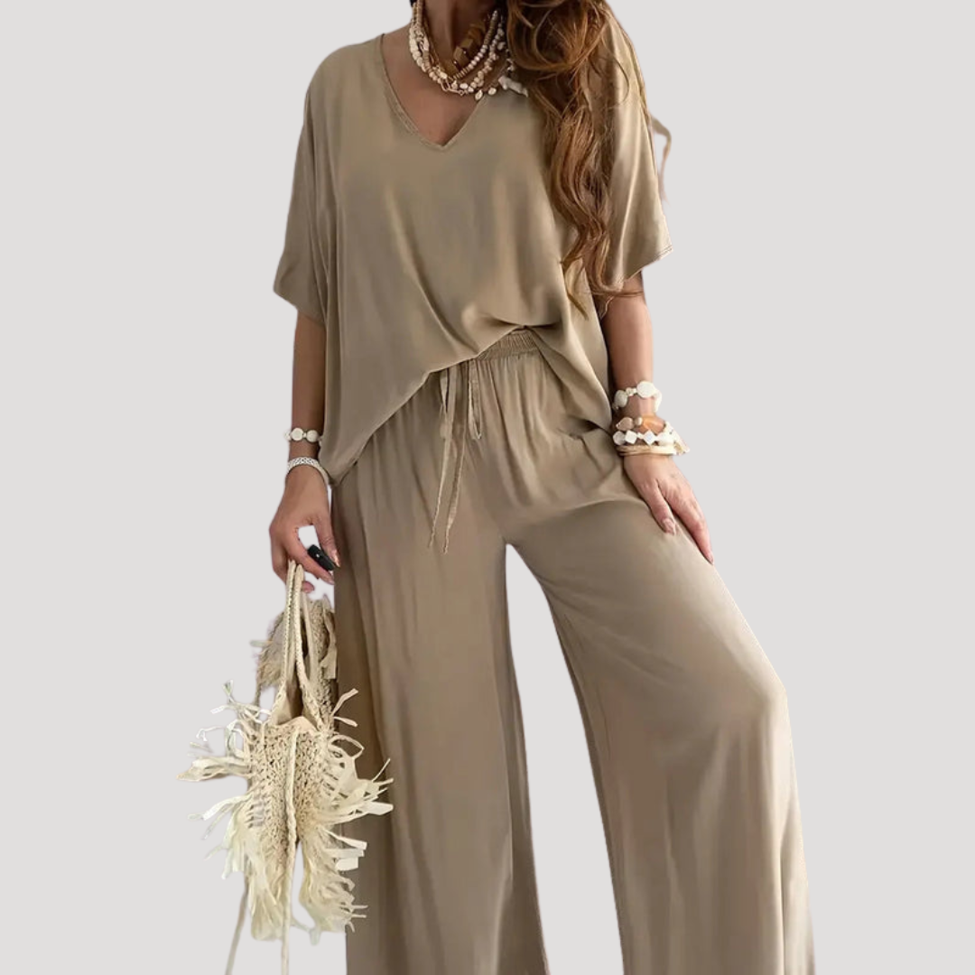 Ensemble femme 2 pièces avec blouse ample et pantalon palazzo