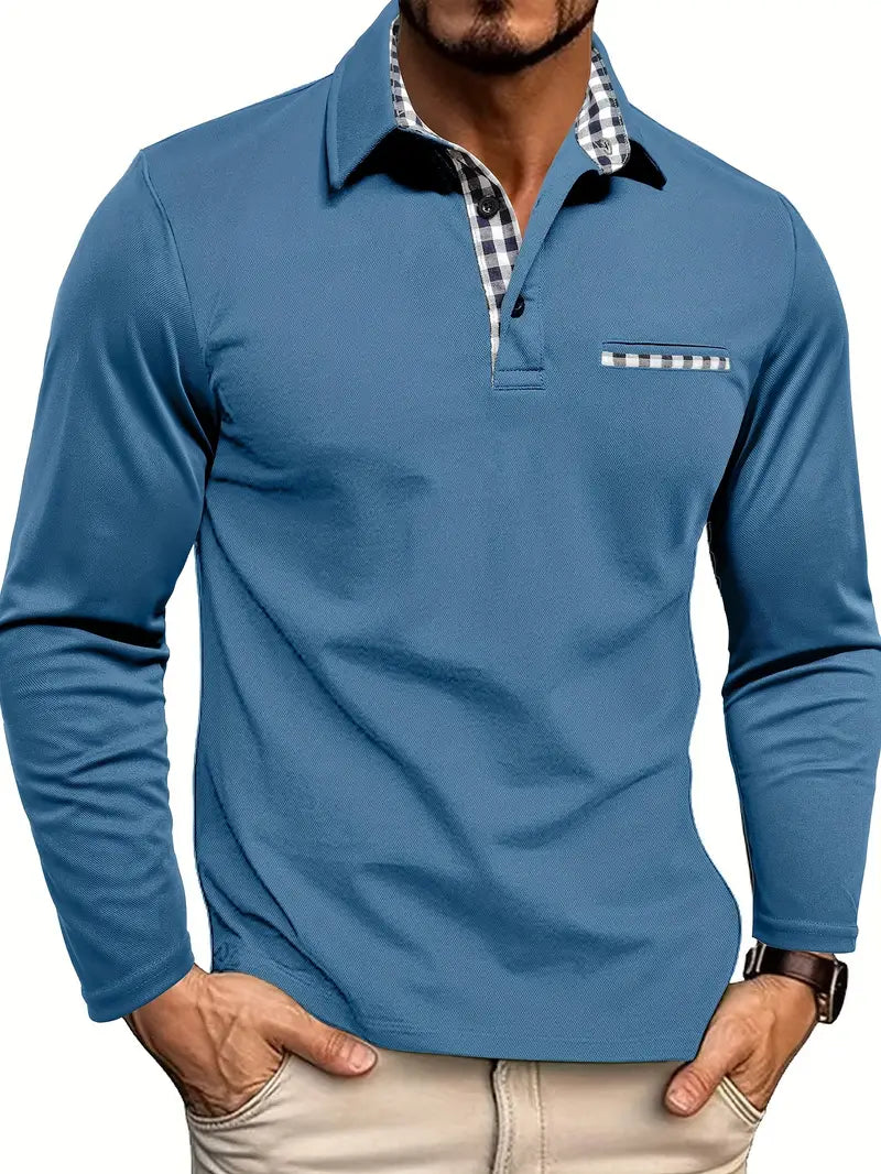 Polo Uomo a Maniche Lunghe con Colletto a Contrasto
