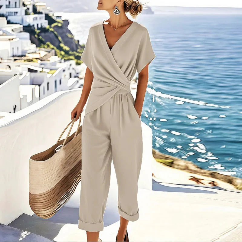 Tuta da Donna con Scollo a V Incrociato e Pantaloni Cropped