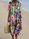 Vestito midi da donna con scollo a V e maniche corte con stampa floreale