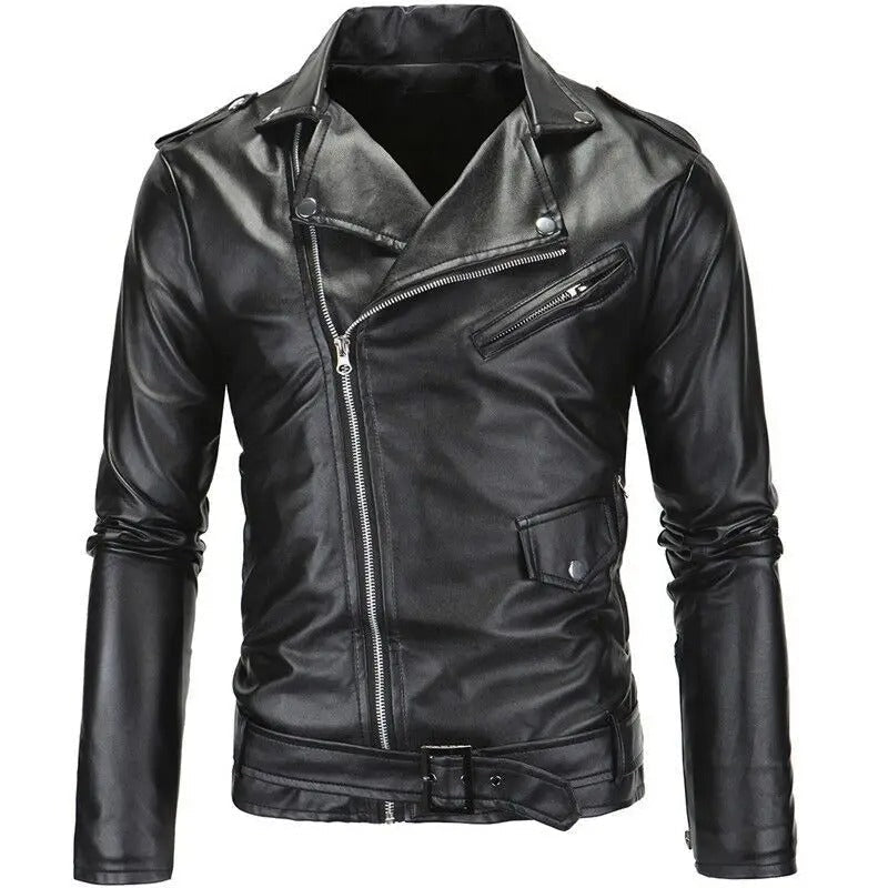 Giacca Biker Uomo in Ecopelle con Chiusura Asimmetrica