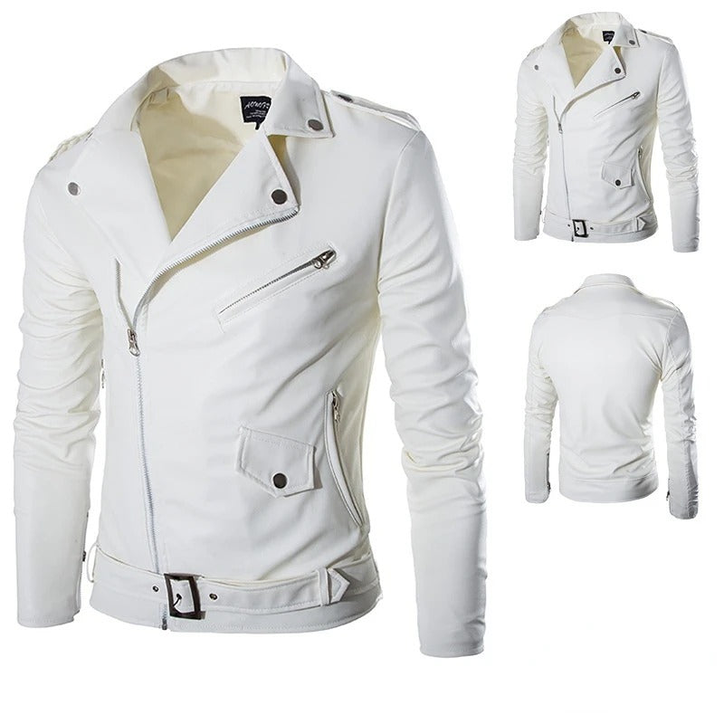 Giacca Biker Uomo in Ecopelle con Chiusura Asimmetrica